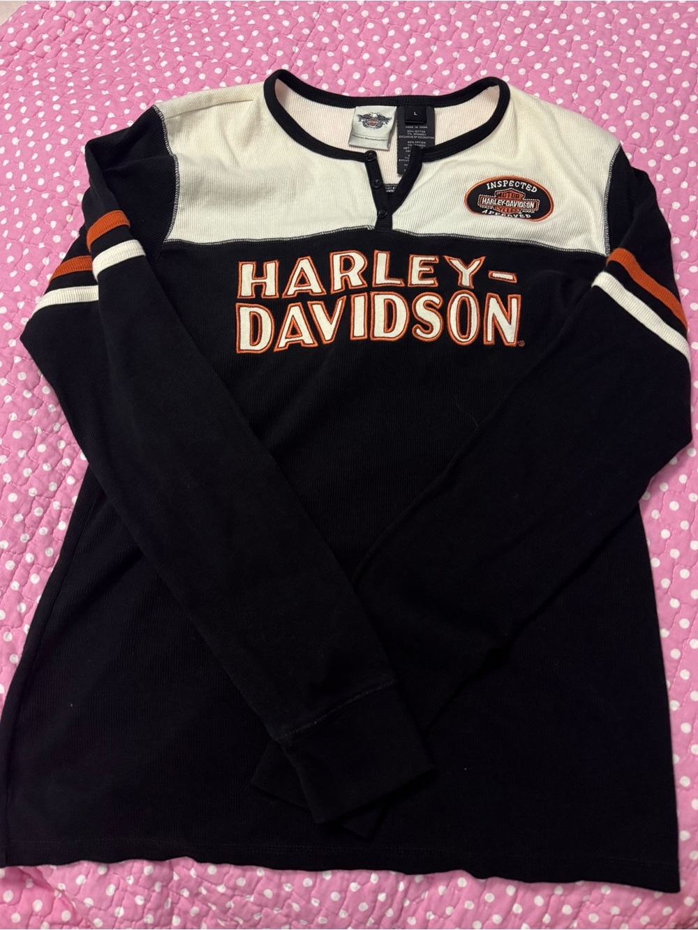 Vintage Y2k Harley-Davidson Black, Cream & Orange Long-Sleeve